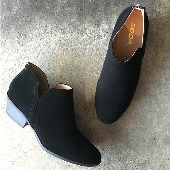 Soda Shoes - Soda Black on Black Low 1.75” Heel Ankle Bootie